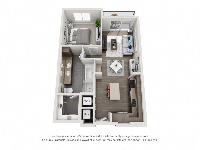 Floor plan for 1 bed, 1 bath, 842 sqft
